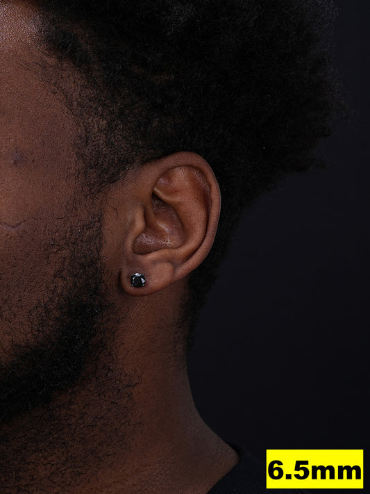 Black MOISSANITE Solitaire Stud Earrings - Black Rhodium Over 925 Silver - 3mm-8mm - 0.2-4ct