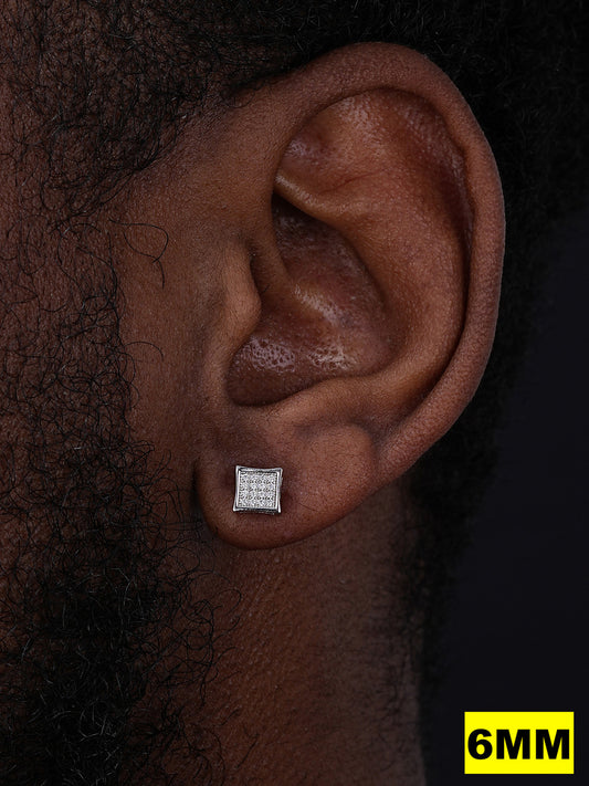 Everyday Classic Square Iced Out Earrings - 925 Silver - CZ Stones - 4-18mm