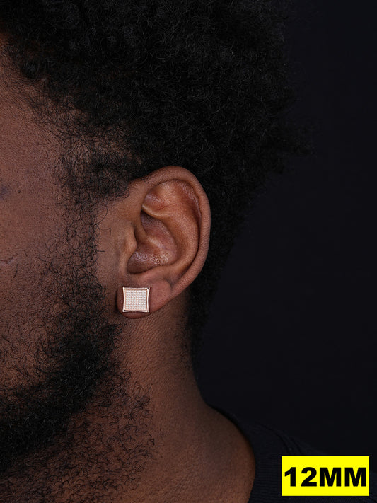 MOISSANITE Everyday Classic Square Iced Out Earrings - 14k Rose Gold 925 Silver - 4mm -18mm