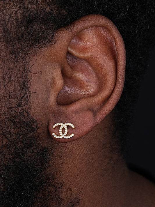 Double C Fashionista Iced Out Earrings - 14k Yellow Or Rose Gold Vermeil Or 925 Silver - 8.5x12mm