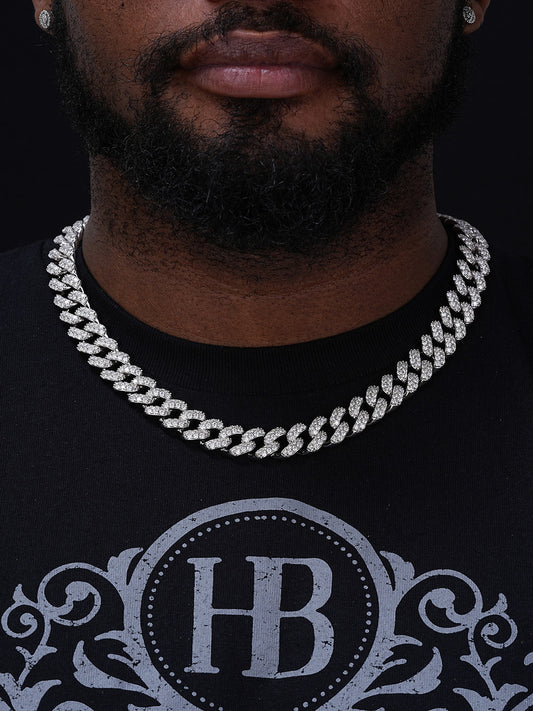 Solid 925 Sterling Silver 15mm Miami Cuban Chain 18‚Äù 20‚Äù Choker 80ct Man Diamond
