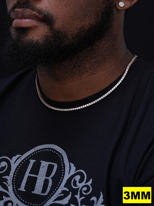 Tennis Chain Necklace Iced Out CZ Stones - 14k Rose Gold Vermeil Over 925 Silver - 3mm-6mm - 16"-30"