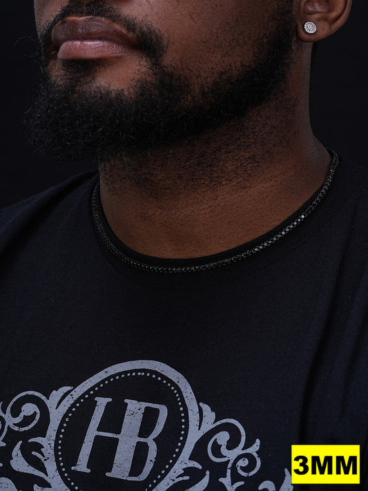 Tennis Chain Necklace Iced Out Black CZ Stones - Black Rhodium Over 925 Silver - 3mm-6mm - 16"-30"