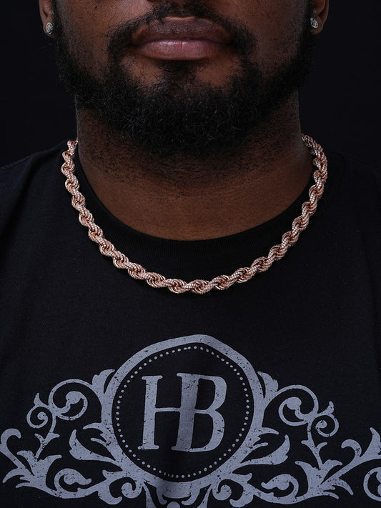 Rope Chain Necklace Iced Out CZ Stones - 14k Rose Gold Vermeil 925 Silver - 9mm - 16"-30"
