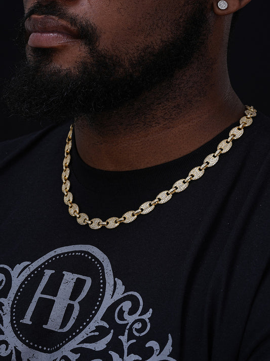 Custom Men's Mariner Gucci Link Chain ICY Lab Diamond Solid 925 Silver 14K Gold