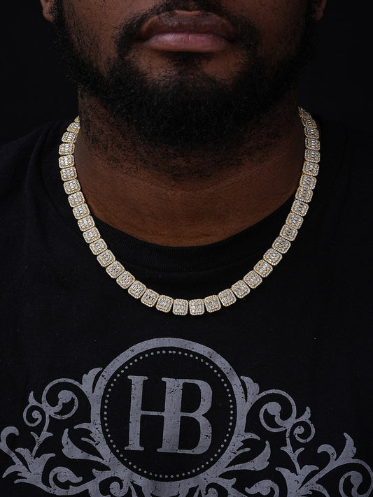 Square Big Boy Link Chain Bracelet Iced Out CZ Stones - 14k Gold Vermeil 925 Silver - 11mm - 7-30"