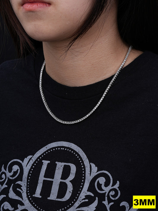 REAL 3mm MOISSANITE Princess Cut Square Tennis Chain Necklace 925 Silver Hip Hop