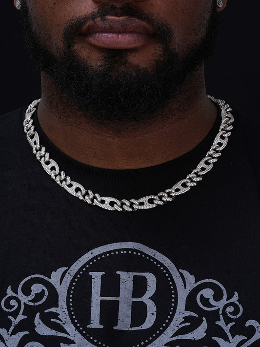 Figarucci Figaro Mariner Cross Link Chain Necklace Iced Out CZ Stones - 925 Silver - 12mm - 18"-30"