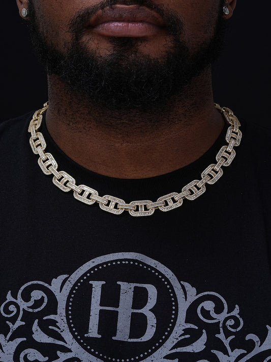 Baguette Gucci Link Chain Necklace Iced Out CZ Stones - 14k Gold Vermeil 925 Silver - 15mm - 18"-30"