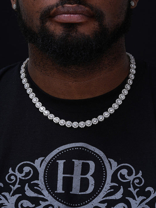 Cluster Halo Tennis Necklace Iced Out CZ Stones - 925 Silver - 10mm - 16"-30"