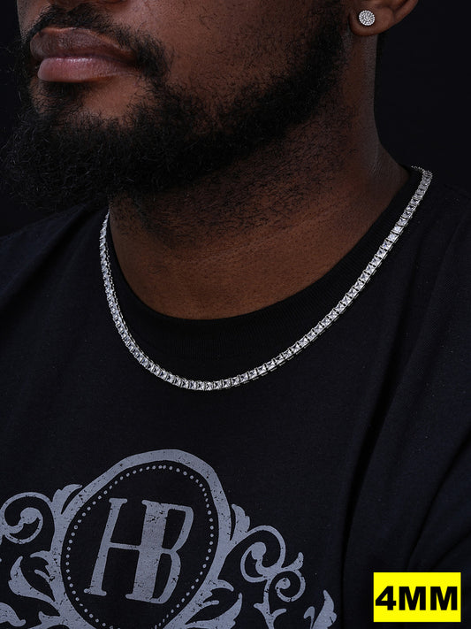 Square Tennis Chain Necklace Iced Out Princess Cut CZ Stones - 14k Gold Vermeil Or 925 Silver - 2mm-5mm - 16"-30"