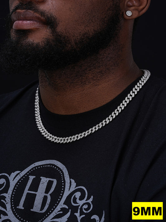 Classic Miami Cuban Link Chain Necklace Iced Out CZ Stones - 925 Silver - 6mm-18mm - 16-30"