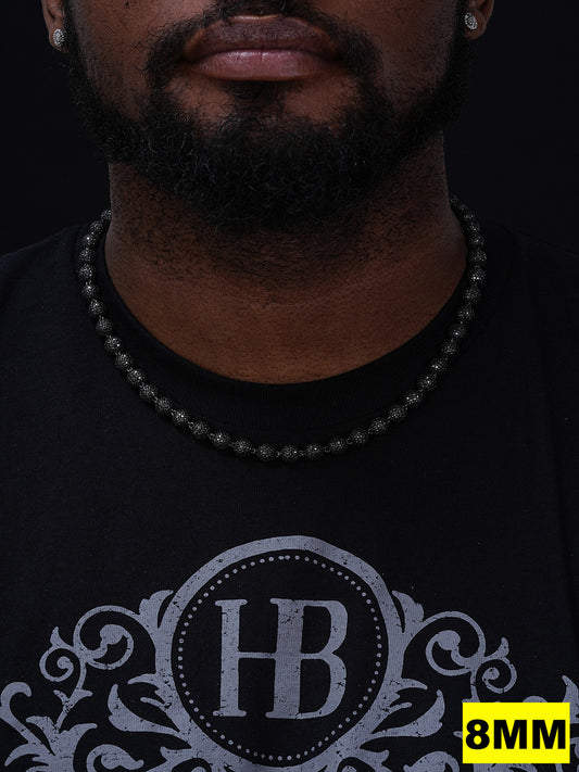 MOISSANITE Bead Ball Dogtag Necklace Chain - Black Rhodium Over 925 Silver - 4mm-10mm - 16"-30"