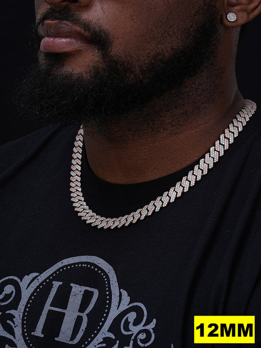 MOISSANITE #1 Bestseller Miami Cuban Link Prong Chain Necklace Iced Out - 14k Rose Gold Vermeil & 925 Silver - 8mm-20mm - 16" - 30"