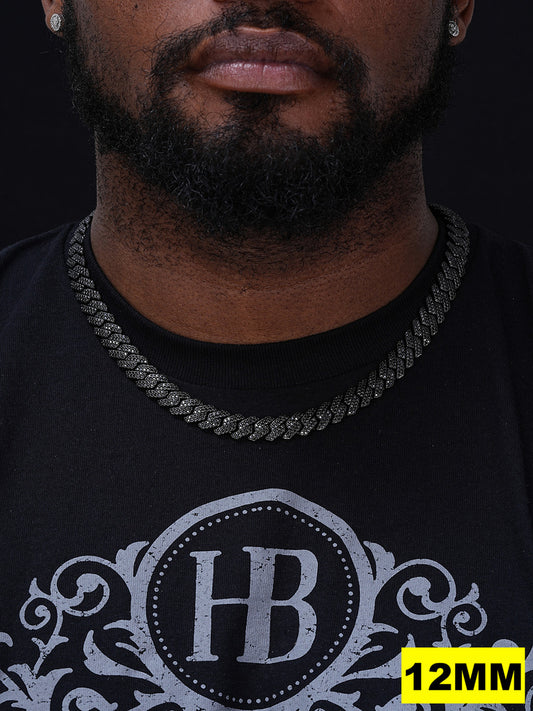 Black MOISSANITE #1 Bestseller Miami Cuban Link Prong Chain Necklace Iced Out - Black Rhodium Over 925 Silver - 8mm-16mm - 16-30"