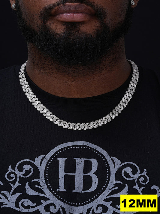 3D Miami Cuban Link Prong Chain Necklace Iced Out - 925 Silver - 10mm-14mm - 16-30"