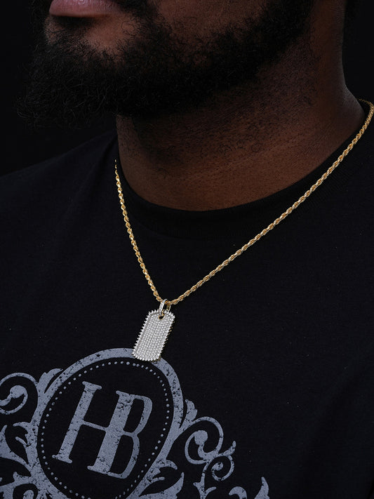 MOISSANITE Dog Tag Iced Hip Hop Pendant - 14k Gold Vermeil Or 925 Silver - Medium 1.5"