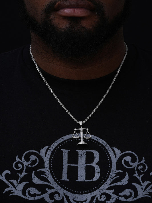 MOISSANITE Libra Balance Scale Pendant - 14k Gold Vermeil Or 925 Silver - Small 1.5"