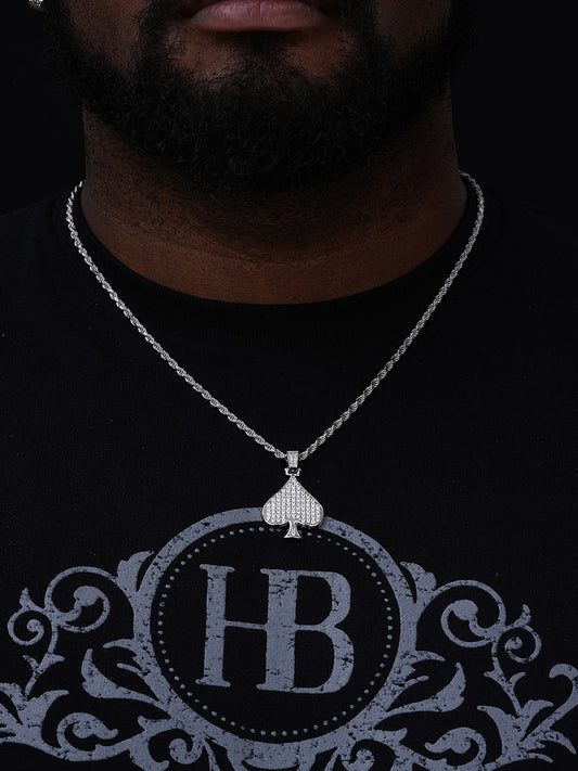 Car Deck Spades Iced Out Pendant - 14k Gold Vermeil Or 925 Silver - CZ Stones - Small 1.5"