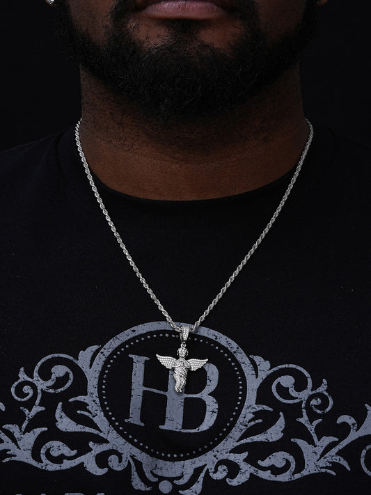 MOISSANITE Hip Hop Praying Baby Guardian Angel Pendant - 14k Yellow Gold Vermeil Or 925 Silver - Medium 2"