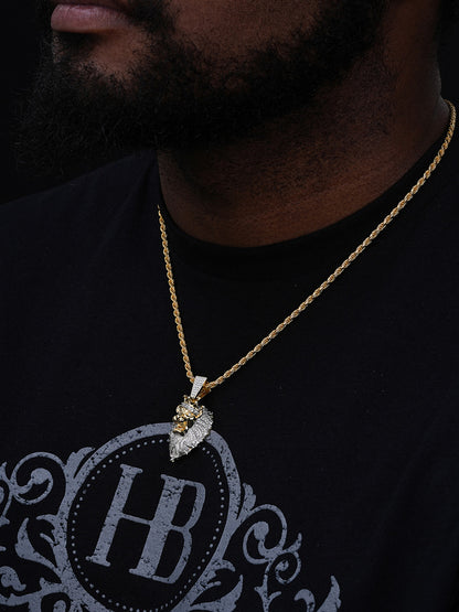 Mens Rasta Lion Crown Africa Pendant - 14k Gold Vermeil Or 925 Silver - CZ Stones - Small 1.5"