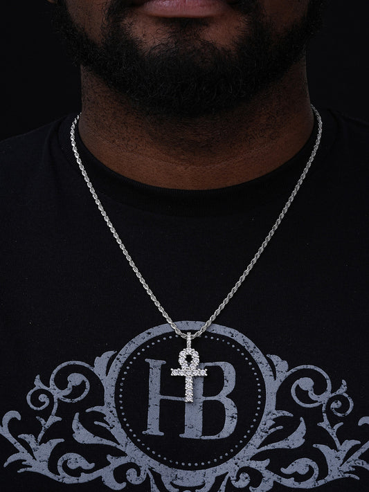 Tennis Hip Hop Ankh Cross Pendant - 14k Gold Vermeil Or 925 Silver - CZ Stones - Medium 2"