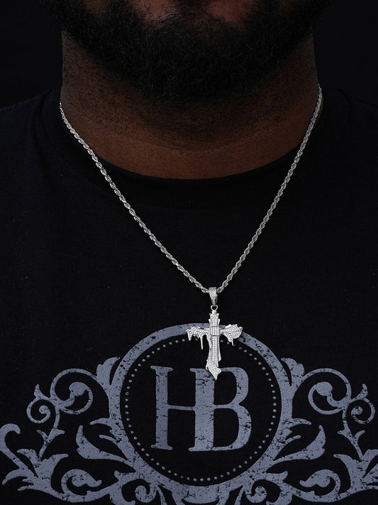 MOISSANITE Drip of Faith Cross Pendant - 14k Gold Vermeil Or 925 Silver - Medium  2.25"