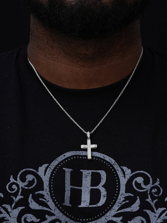 MOISSANITE Micropaved Iced Out Cross Pendant - 14k Yellow Gold Vermeil Or 925 Silver - Small 1.5"