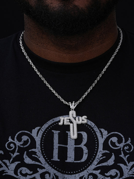 Cross W. Crown Jesus Piece Pendant - 14k Gold Vermeil Or 925 Silver - CZ Stones - Large 2.5"