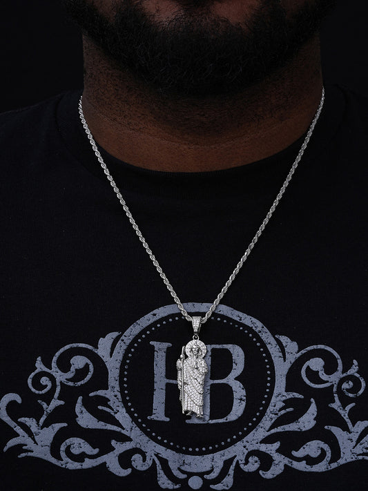 MOISSANITE St Jude San Judas Tadeo Pendant - 14K Gold Vermeil Or 925 Silver - Large 3"