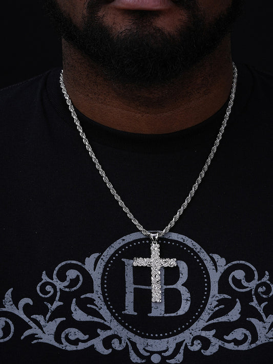 Handmade Special Nugget Cross Pendant - 925 Silver - Large 2.5"