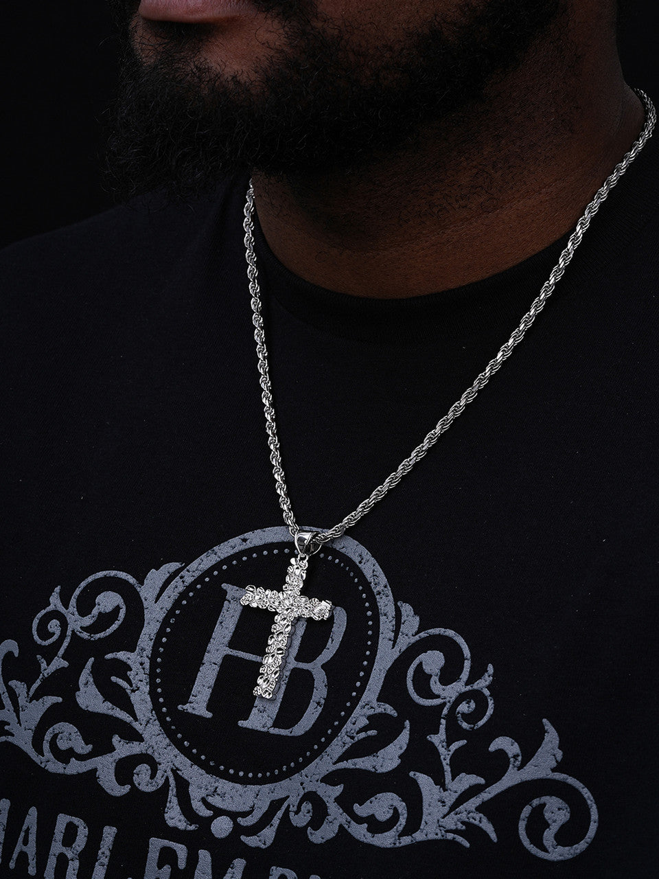 Handmade Special Nugget Cross Pendant - 925 Silver - Large 2.5"