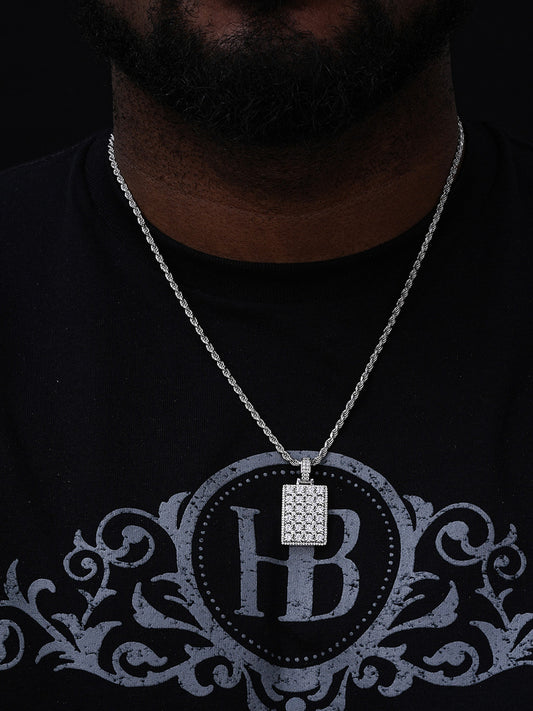 Men's Dog Tag Pendant ICY Diamond Pendant - 14k Gold Vermeil Or 925 Silver - CZ Stones - Small 1.5"