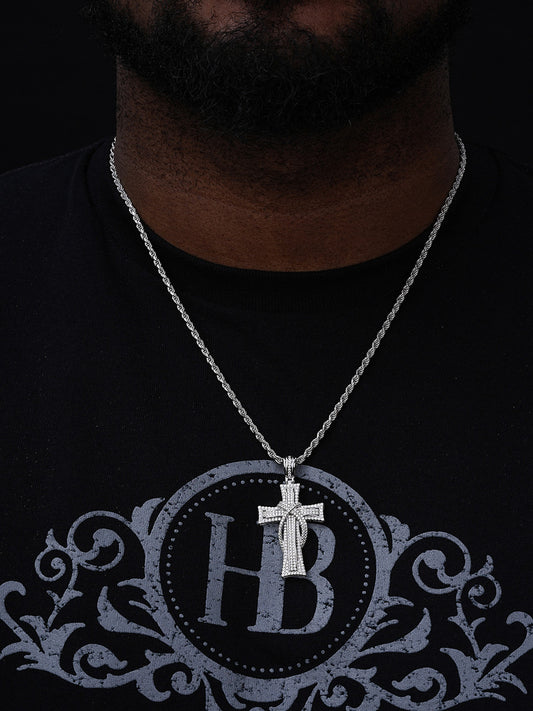 MOISSANITE 90s Classic Bust Down Cross - 14k Yellow Gold Vermeil Or 925 Silver - Medium 2"