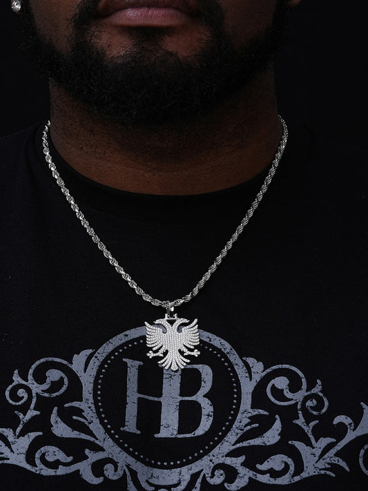 Albanian Kosova Two Headed Eagle Pendant - 14k Gold Vermeil Or 925 Silver - CZ Stones - Medium 2"