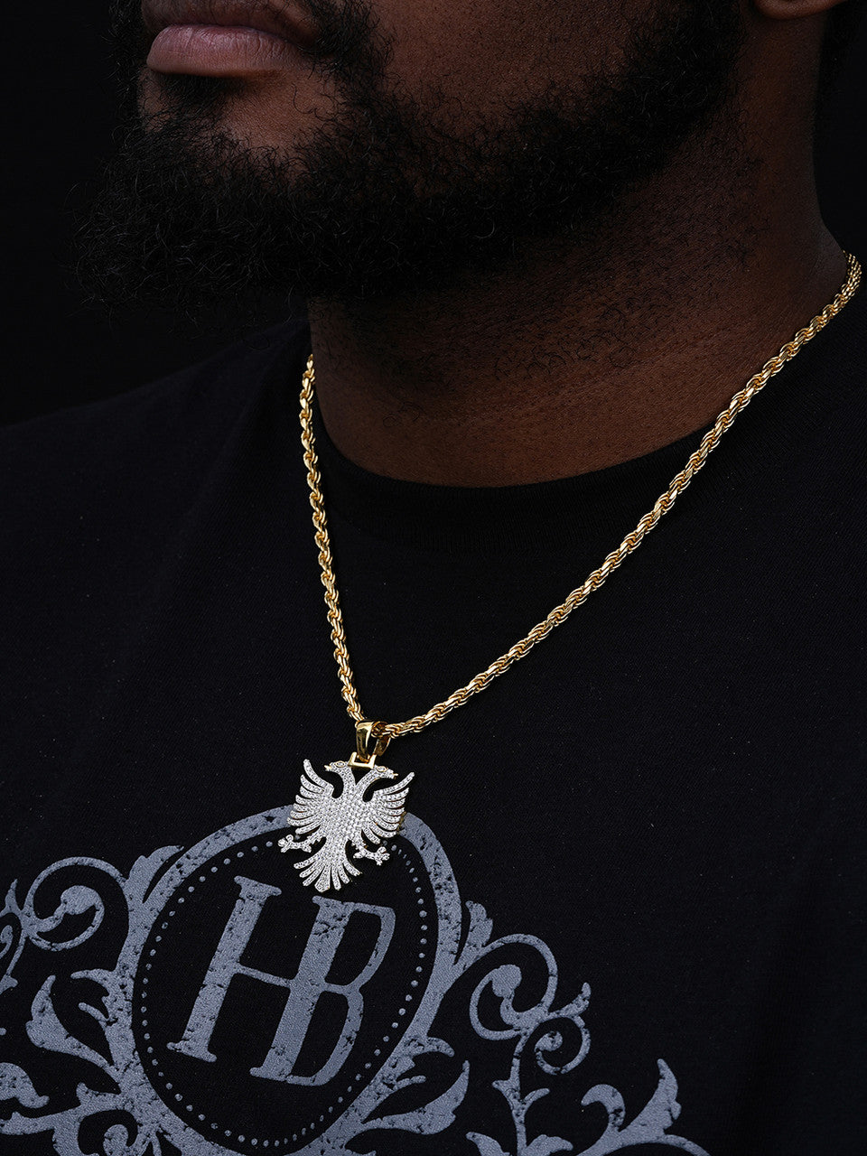 Albanian Kosova Two Headed Eagle Pendant - 14k Gold Vermeil Or 925 Silver - CZ Stones - Medium 2"