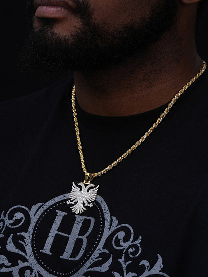 Albanian Kosova Two Headed Eagle Pendant - 14k Gold Vermeil Or 925 Silver - CZ Stones - Medium 2"
