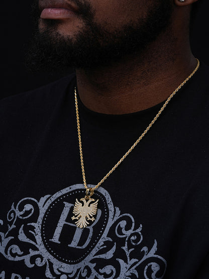Albanian Kosova Two Headed Eagle Pendant - 14k Gold Vermeil Or 925 Silver - CZ Stones - Medium 2"