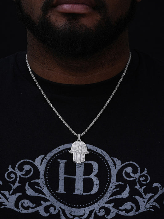 Hip Hop Hamsa Hand Pendant - 14k Gold Vermeil Or 925 Silver - CZ Stones - Small 1.5"