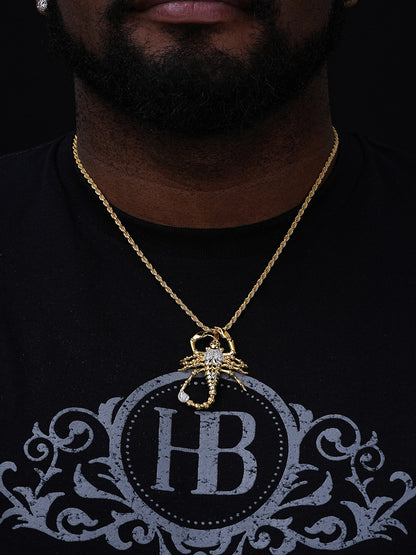 Scorpion Hip Hop Pendant - 14k Gold Vermeil & 925 Silver Accents - CZ Stones - Medium 2"