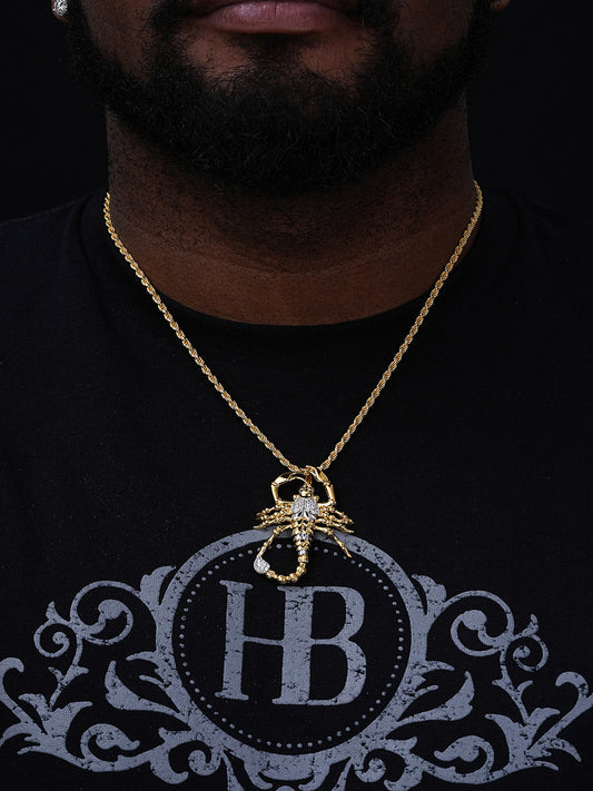Scorpion Hip Hop Pendant - 14k Gold Vermeil & 925 Silver Accents - CZ Stones - Medium 2"