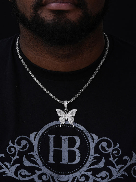 MOISSANITE  Butterfly Iced Out Pendant- 14k Gold Vermeil Or 925 Silver - Medium 2"