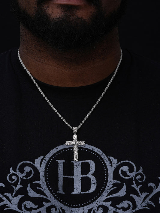 Nugget Jesus Cross Pendant - 14k Gold Vermeil Or 925 silver - CZ Stones - Medium 2"