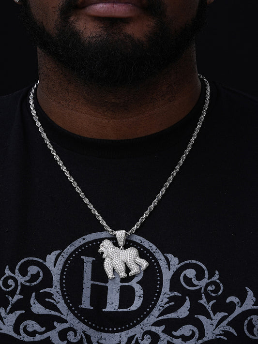 Gorilla Ape Iced Out Pendant - 14k Gold Vermeil Or 925 Silver - CZ Stones - Medium 1.75"