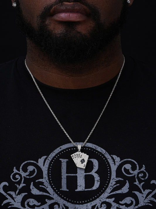 Card Deck Royal Flush Iced Out Pendant - 14k Gold Vermeil Or 925 Silver - CZ Stones - Small 1.5"