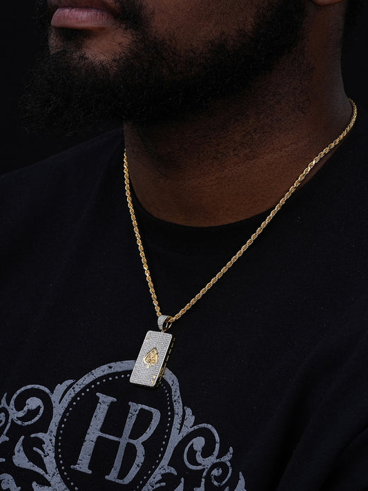 Ace of Spades Poker Hip Hop Pendant - 14k Gold Vermeil Or 925 Silver - CZ Stones - Small 1.5"