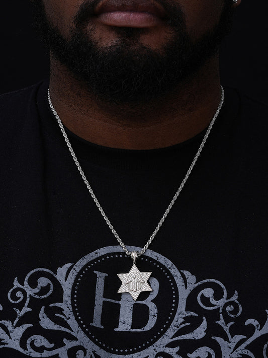 Magen Star Of David W. Hamsa Pendant - 14k Gold Vermeil or 925 Silver - CZ Stones - Medium 1.75"