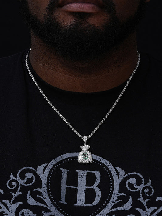 MOISSANITE Money Bag Emoji Pendant - 14k Gold Vermeil Or 925 Silver - Small 1.5"