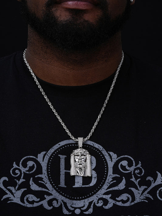 Iced Out Hip Hop Jesus Face Pendant - 925 Silver - CZ Stones - 3 Sizes 1"-3"