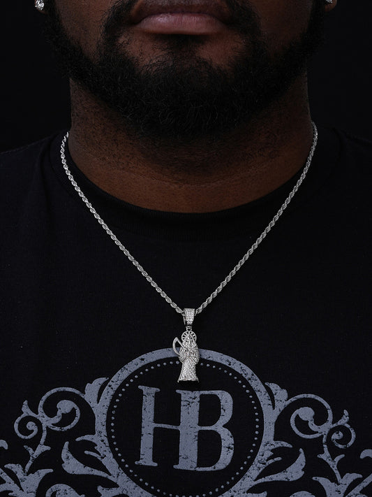 Santa Muerte Grim Reaper Iced Out Pendant - 14k Gold Vermeil Or 925 Silver - CZ Stones - Medium 1.75"